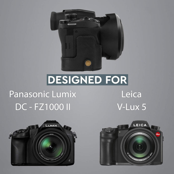 MegaGear MG1678 Ever Ready Leder Kameratasche mit Trageriemen kompatibel mit Leica V-Lux 5, Panasoni