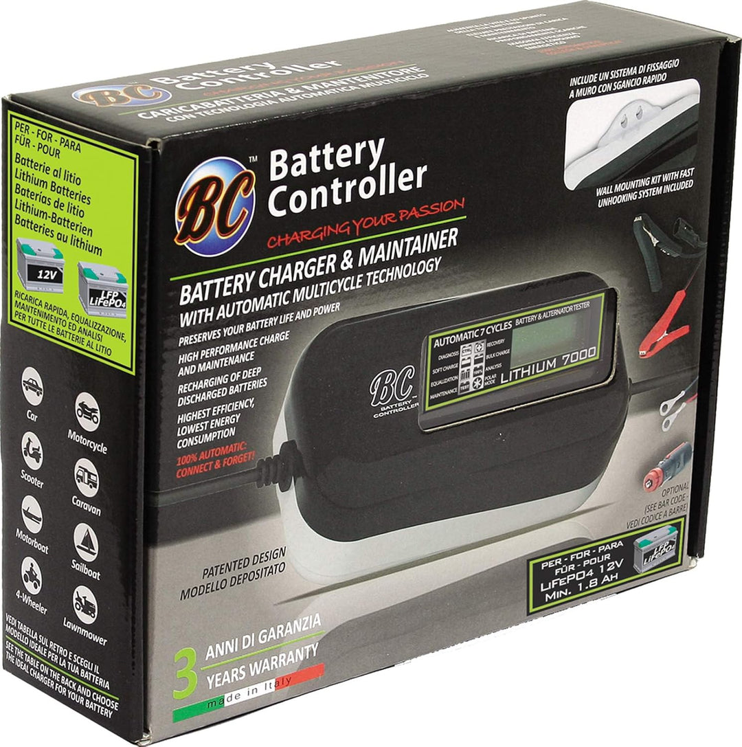 BC LITHIUM 7000-12V 7A - Automatisches digitales Batterieladegerät und Erhaltungsgerät für Lithium-/