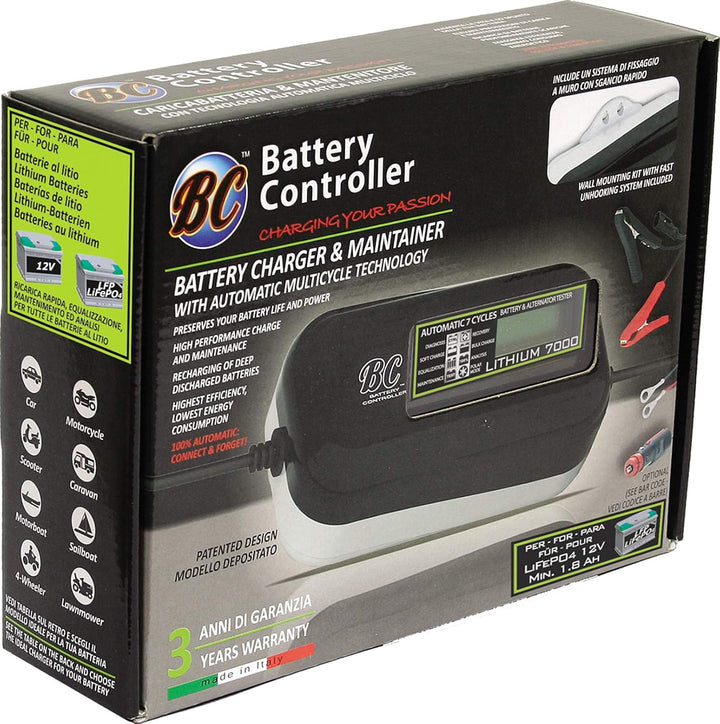 BC LITHIUM 7000-12V 7A - Automatisches digitales Batterieladegerät und Erhaltungsgerät für Lithium-/