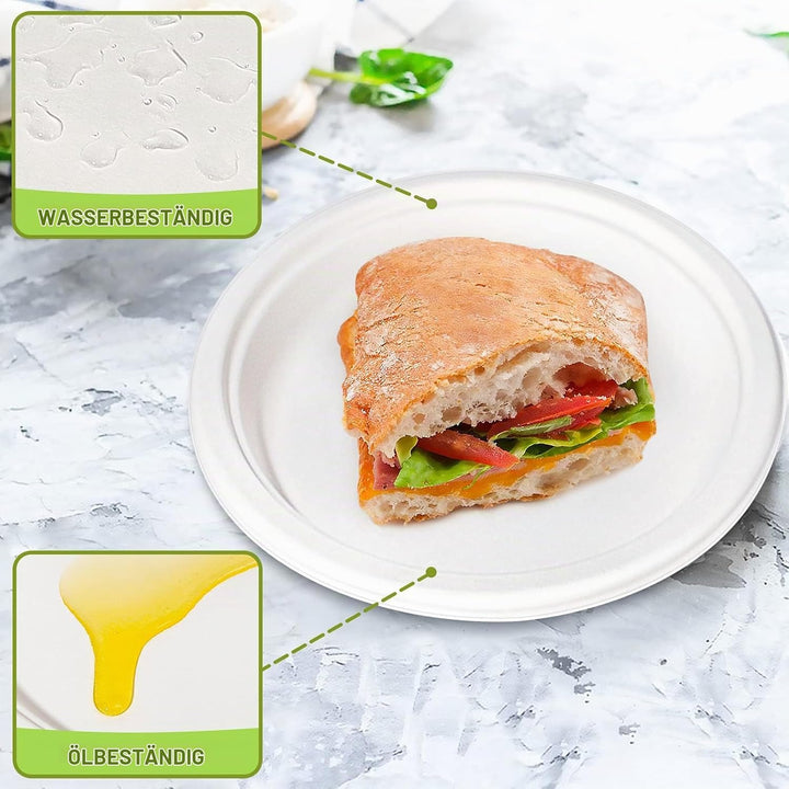 GREENESAGE Einwegteller 200 Stück Pappteller 18CM Weiss Rund Einweggeschirr klein Einmalteller Zucke