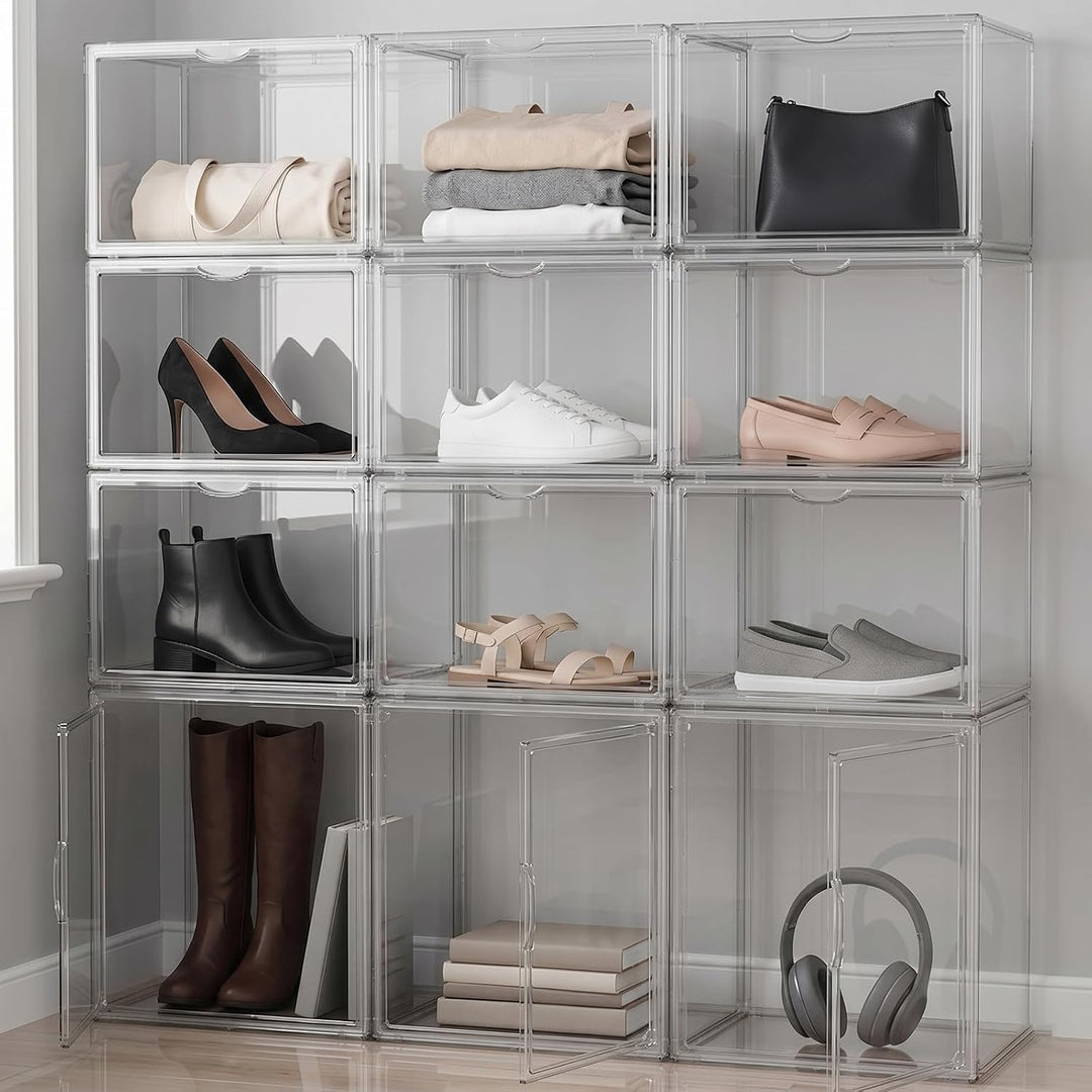Acryl Schuhbox Stapelbar Transparent mit Magnetischer Tür, 40x25x30 cm Schuhaufbewahrungsbox, Multif