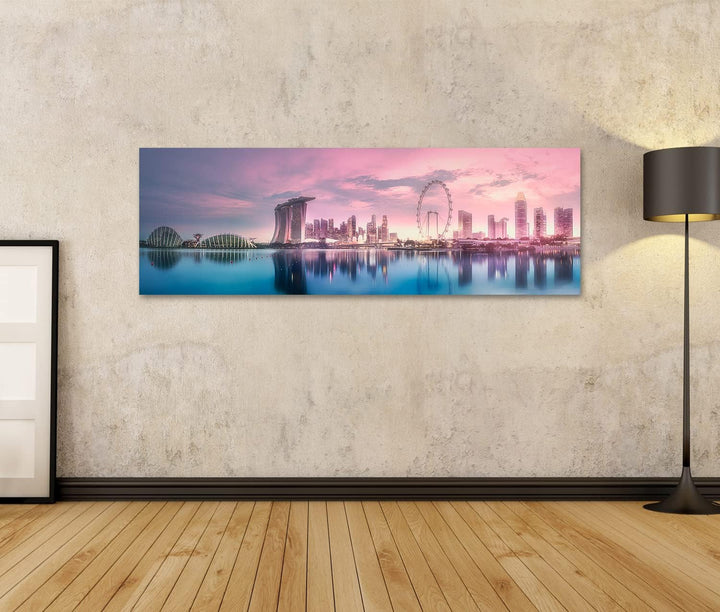islandburner Bild auf Leinwand Lila Malerischer Sonnenuntergang Marina Bay Skyline Singapur Bilder W