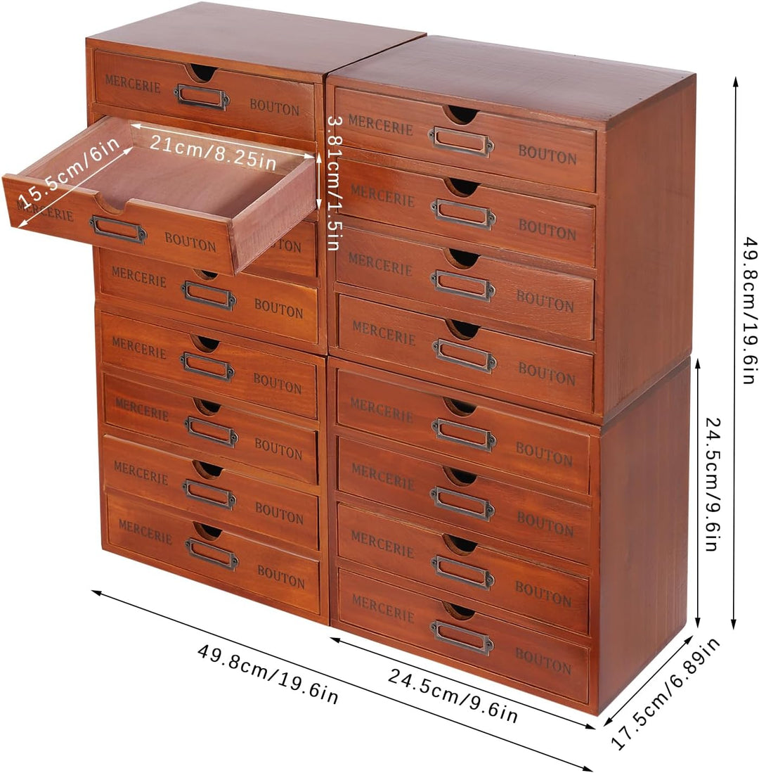 Schreibtisch-Organizer aus Holz 4Pcs 4 Regal 16 Schublade File Organizer Retro Aufbewahrungsbox Holz