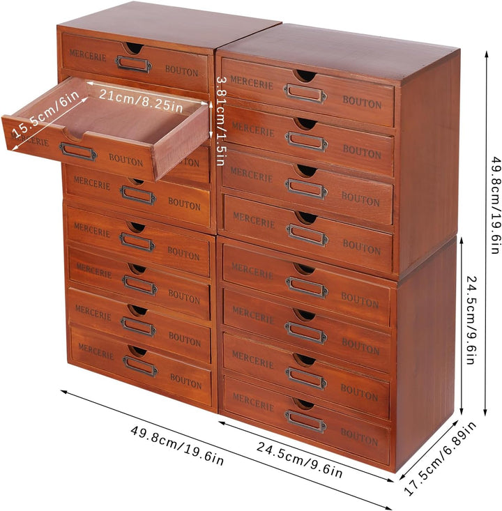 Schreibtisch-Organizer aus Holz 4Pcs 4 Regal 16 Schublade File Organizer Retro Aufbewahrungsbox Holz