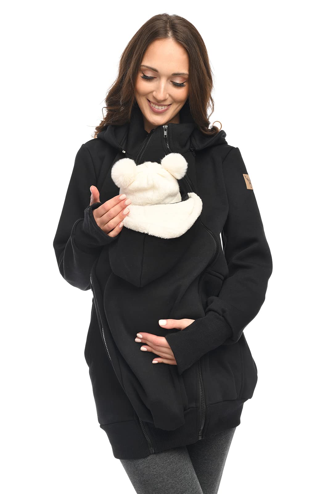 MijaCulture 3in1 Tragejacke Umstandspullover für Tragetuch für Babytrage Kängurujacke 4132 Schwarz M