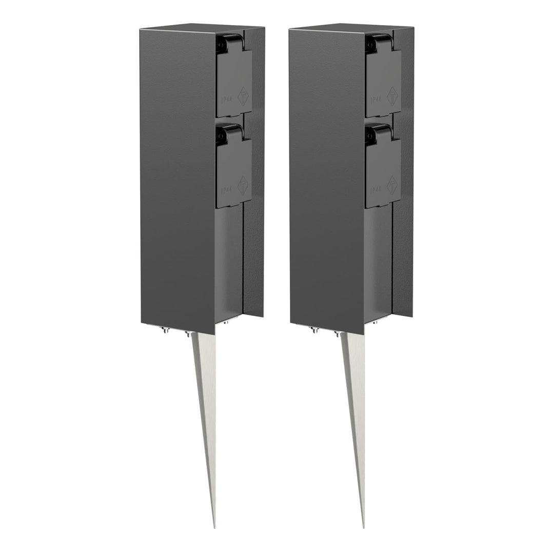 ledscom.de 2 Stück Garten-Steckdosen-Säule POMI mit Erdspiess für aussen, IP44, 2-Fach, anthrazit, e