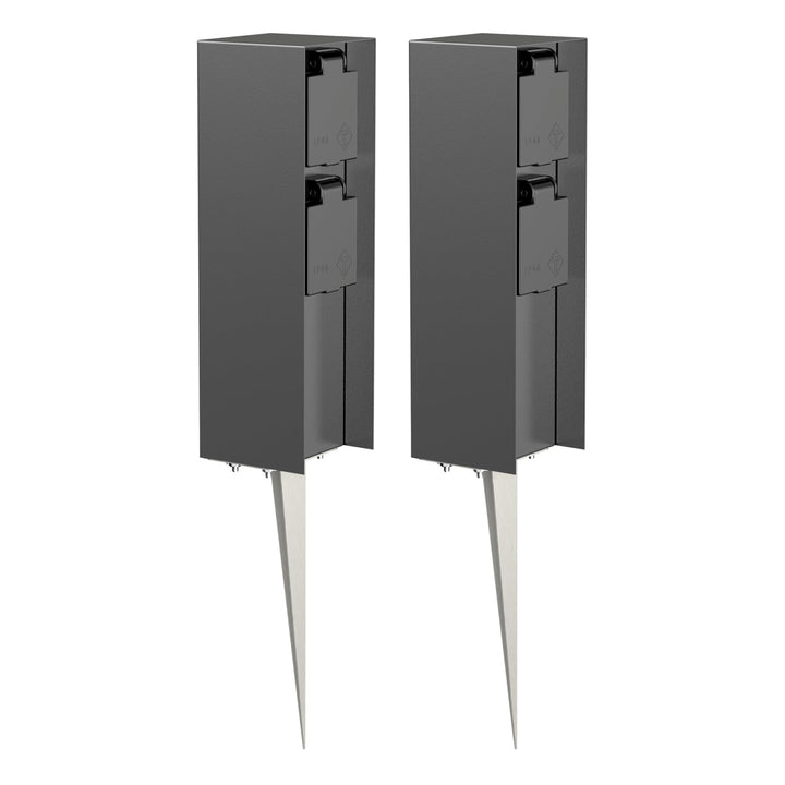 ledscom.de 2 Stück Garten-Steckdosen-Säule POMI mit Erdspiess für aussen, IP44, 2-Fach, anthrazit, e