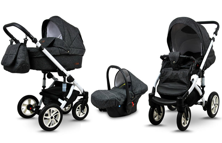BabyLux® Kinderwagen Set 3 in 1 - Sky Lark - incl. Babywanne, Buggy Sportsitz, Auto-Babyschale - Aut