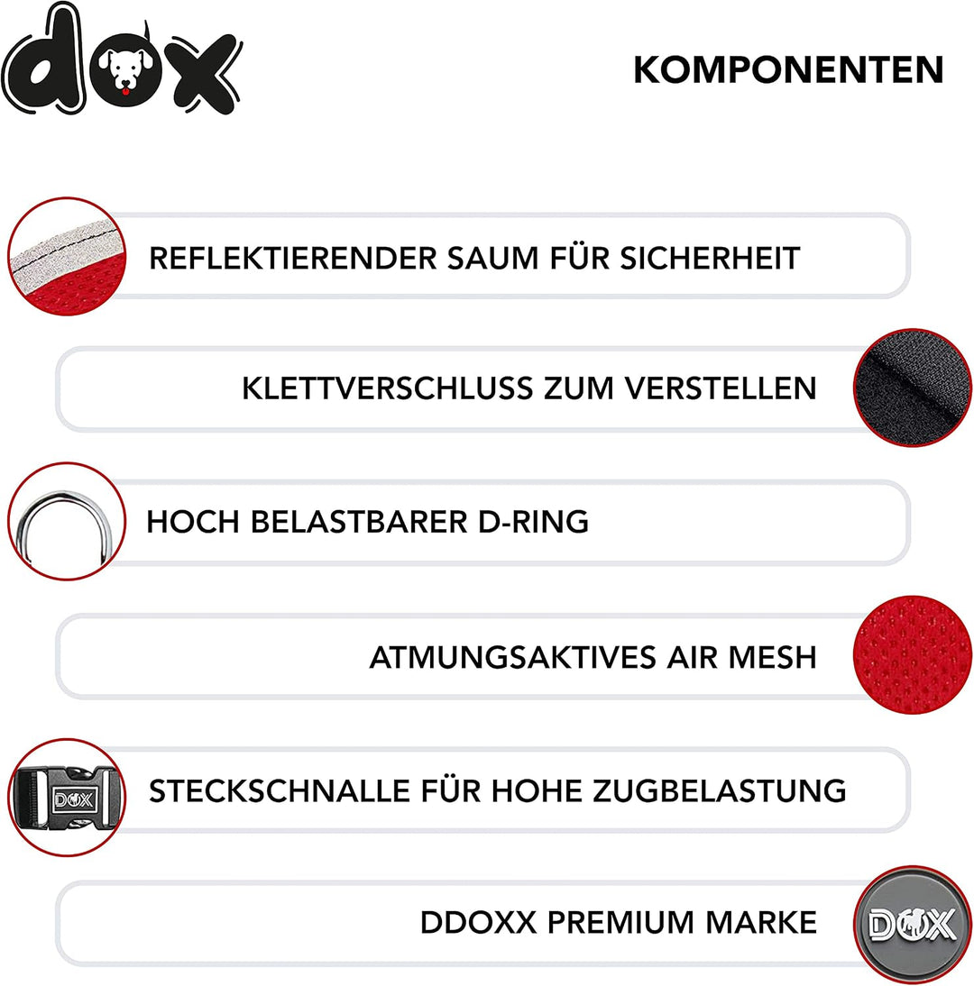 DDOXX Reflektierendes Airmesh Step-In Hundegeschirr - Verstellbare Brust Welpengeschirr für alle Grö