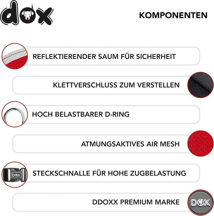 DDOXX Reflektierendes Airmesh Step-In Hundegeschirr - Verstellbare Brust Welpengeschirr für alle Grö