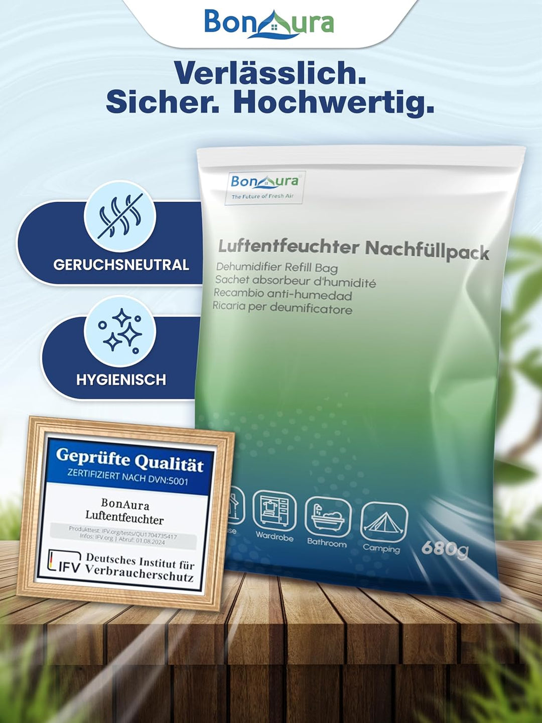 BonAura® AirOne Luftentfeuchter Nachfüllpack I 12er Set 680g Luftentfeuchter Granulat I Entfeuchter