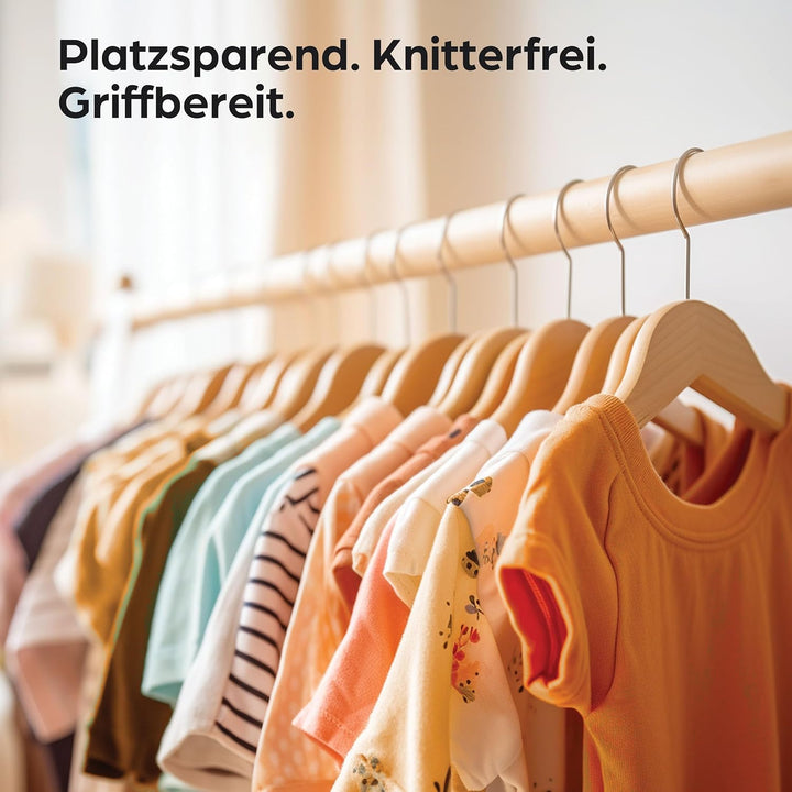 Kinderkleiderbügel FSC® Holz mit Haken 360° Drehbar - 10er Set - Robustes Natur Buchenholz - Perfekt