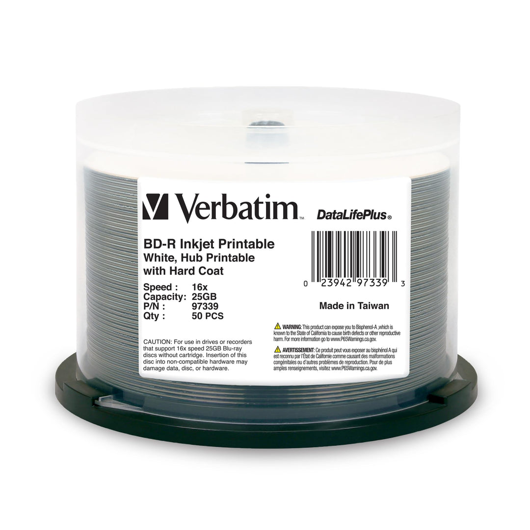 Verbatim 25 GB 6 x Blu-ray Single Layer Recordable Disc BD-R, 10 Scheiben Spindel 97238 – weiss 50pk