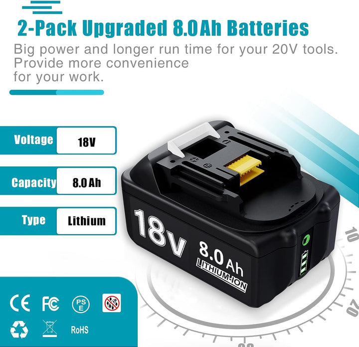 Akku 18V 8Ah für BL1860B BL1860 BL1850B BL1850 BL1840B BL1835 BL1830 BL1815 LXT-400 194204-5 194205-