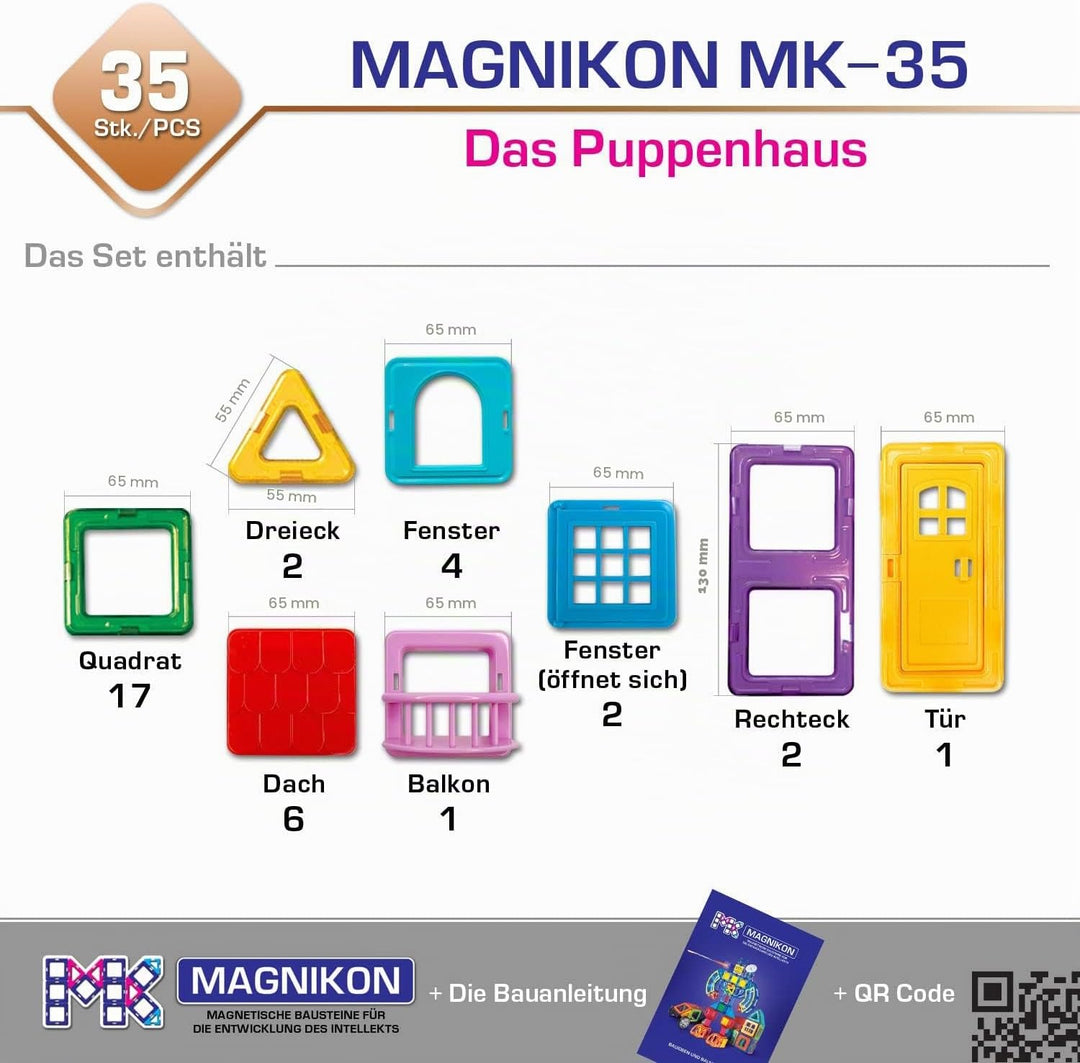 MAGNIKON Magnetische Bausteine 35, 84 Teile | Magnetbausteine | Kinderspielzeug ab 3 Jahre | Geschen