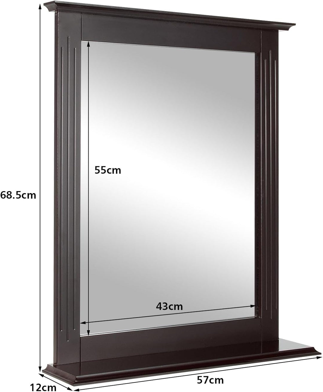 RELAX4LIFE Badspiegel mit Ablage, Wandspiegel aus Holz, Hängespigel 57 x 12 x 68,5 cm, Spiegel zum A