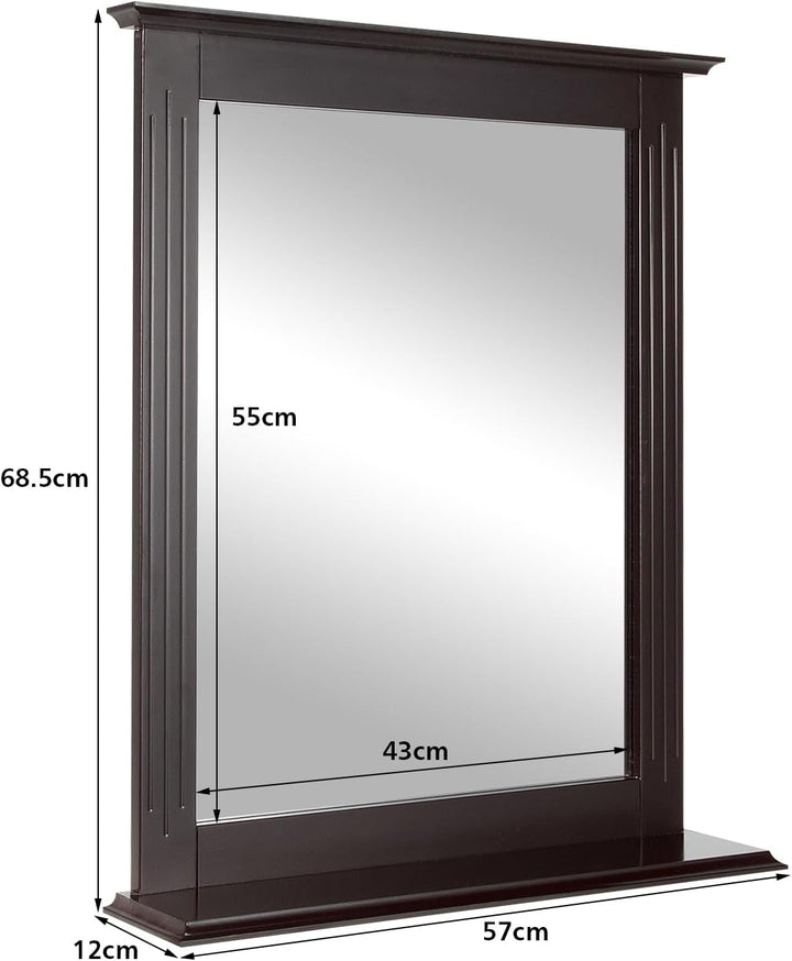 RELAX4LIFE Badspiegel mit Ablage, Wandspiegel aus Holz, Hängespigel 57 x 12 x 68,5 cm, Spiegel zum A