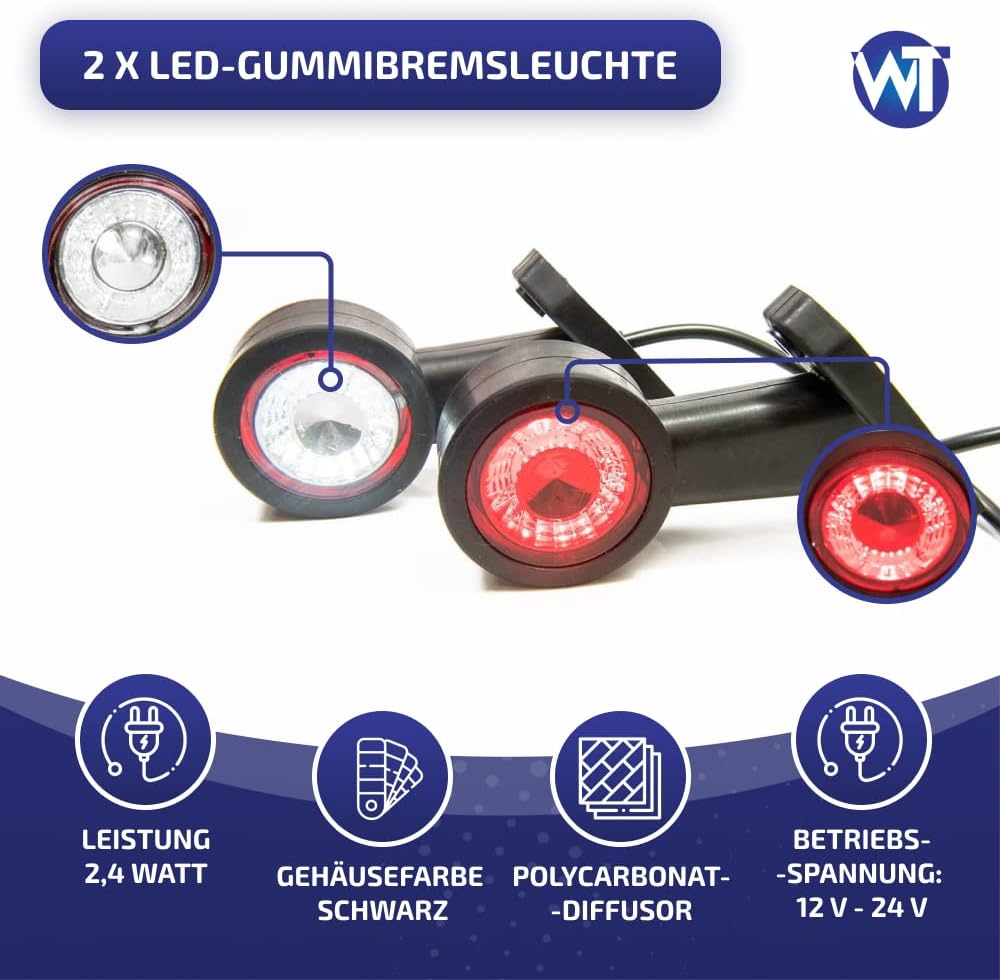 Web Truck 2 x Gummi Begrenzungsleuchte Seitenleuchte Positionsleuchte 12V 24V, weiss, rot, für LKW P
