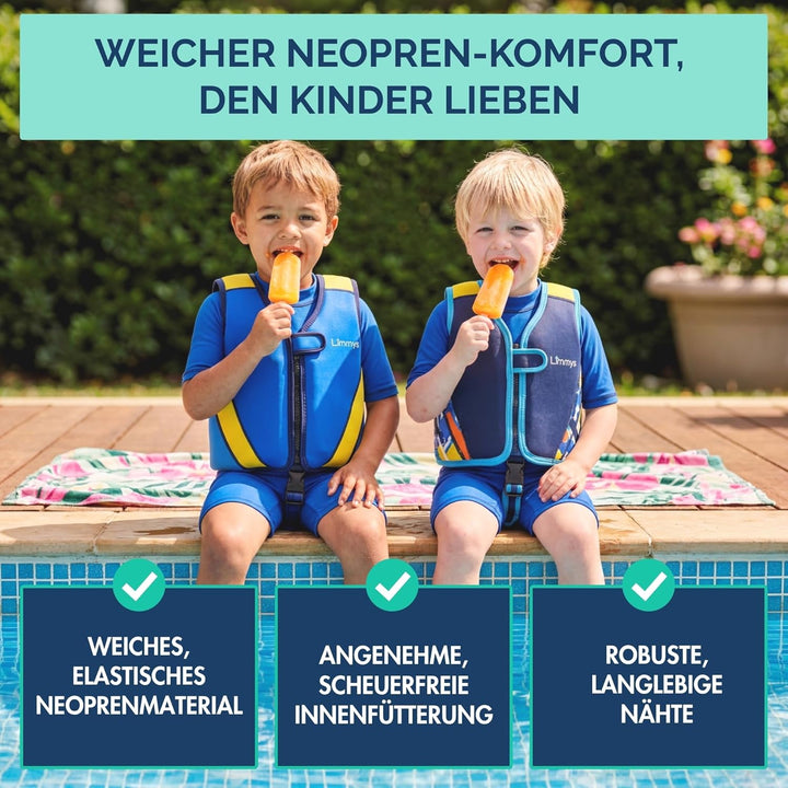 Limmys Premium Neopren Schwimmweste - Ideale Schwimmhilfe für Jungen - Extra Kordelzugtasche