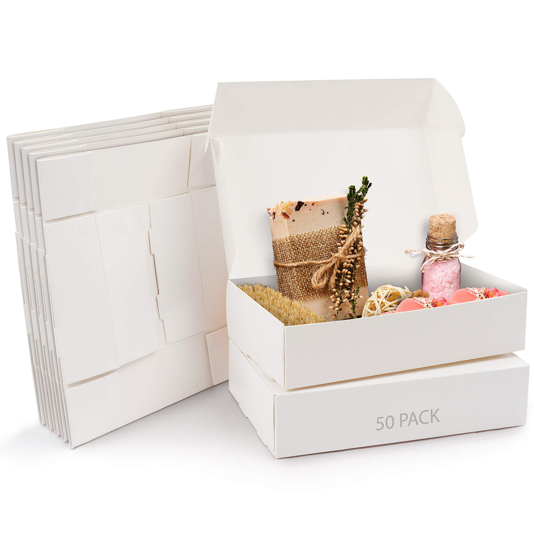 Kurtzy Karton Geschenkboxen Weiss (50 Stk) – Schachteln 19 x 11 x 4,5cm Pappschachteln mit Deckel –