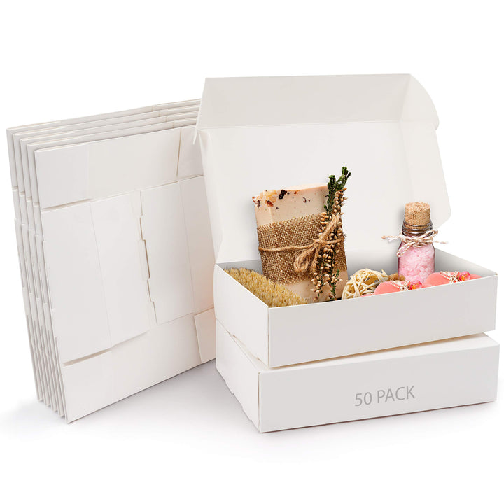 Kurtzy Karton Geschenkboxen Weiss (50 Stk) – Schachteln 19 x 11 x 4,5cm Pappschachteln mit Deckel –