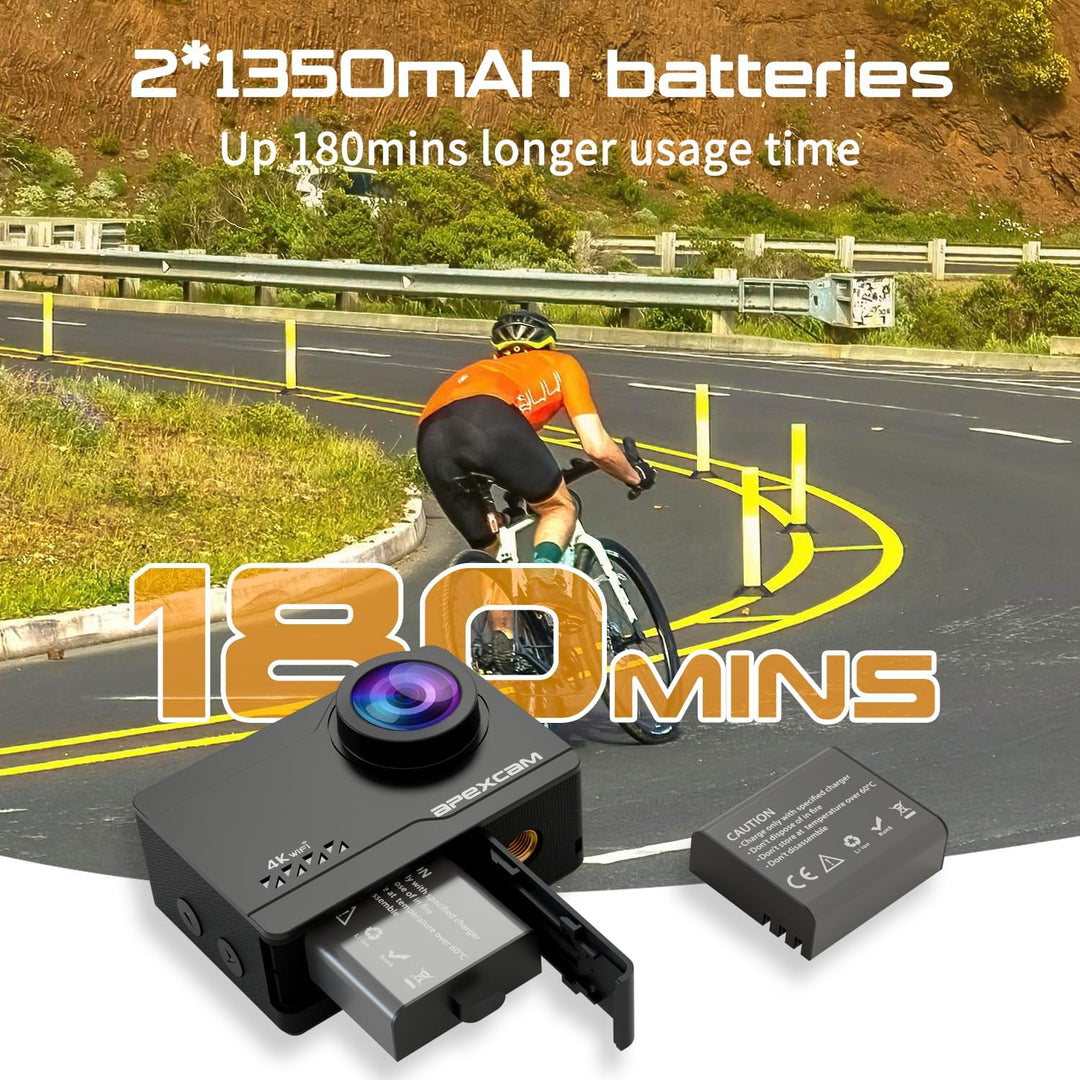 Apexcam M90 mit 128G Karte Action Cam 4K60FPS 64MP WLAN EIS Bildstabilisierung Sportkamera mit Touch