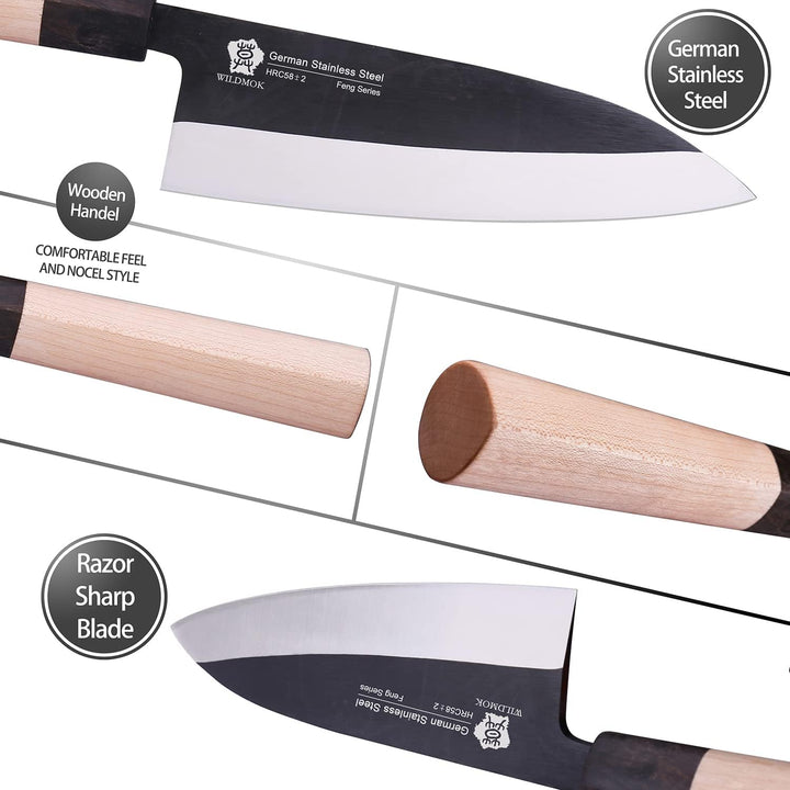 WILDMOK 19,4 cm Deba-Messer Asiatisches Usuba-Lachsmesser Sashimi-Messer Deutsche Edelstahlklinge un