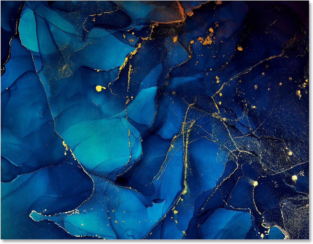 wandmotiv24 Leinwand-Bilder Natur-Stein, Grösse 60x45cm, Querformat, Blauer Marmor mit Gold, Blau, D