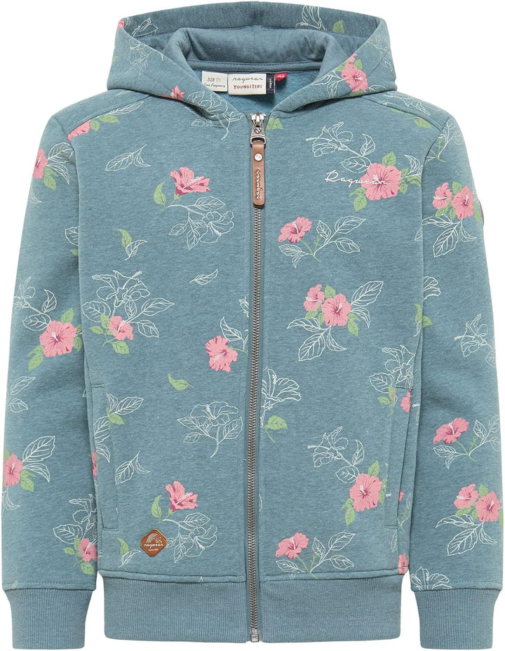 Ragwear THEA Flowers Zip Mädchen Sweatjacke mit Kapuze Cardigan Strickjacke Sweatshirt mit Blumen Mo