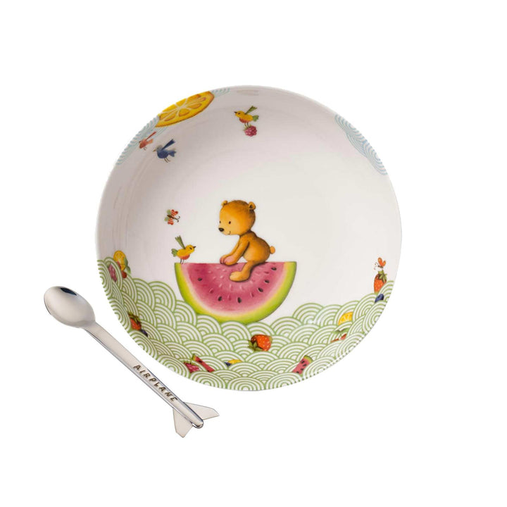 Villeroy &amp; Boch Hungry as a Bear Essen-Set mit Löffel 3-teilig – Kinderteller &amp; Airplane-Breilöffel