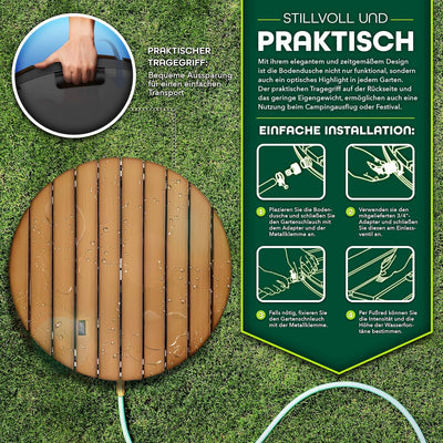 tillvex® Gartendusche Outdoor bis 4 m Fontänenhöhe | Bodendusche rechteckig & rund mit Fussrad | Aus