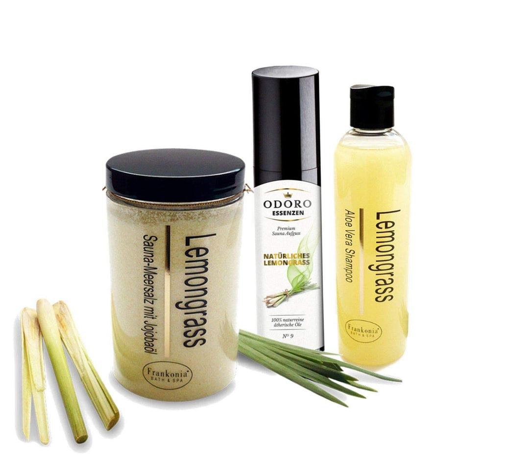 3er Sauna Set Frühlingszauber - Saunaaufguss Duft Natürliches Lemongrass von Odoro Essenzen - 100% ä
