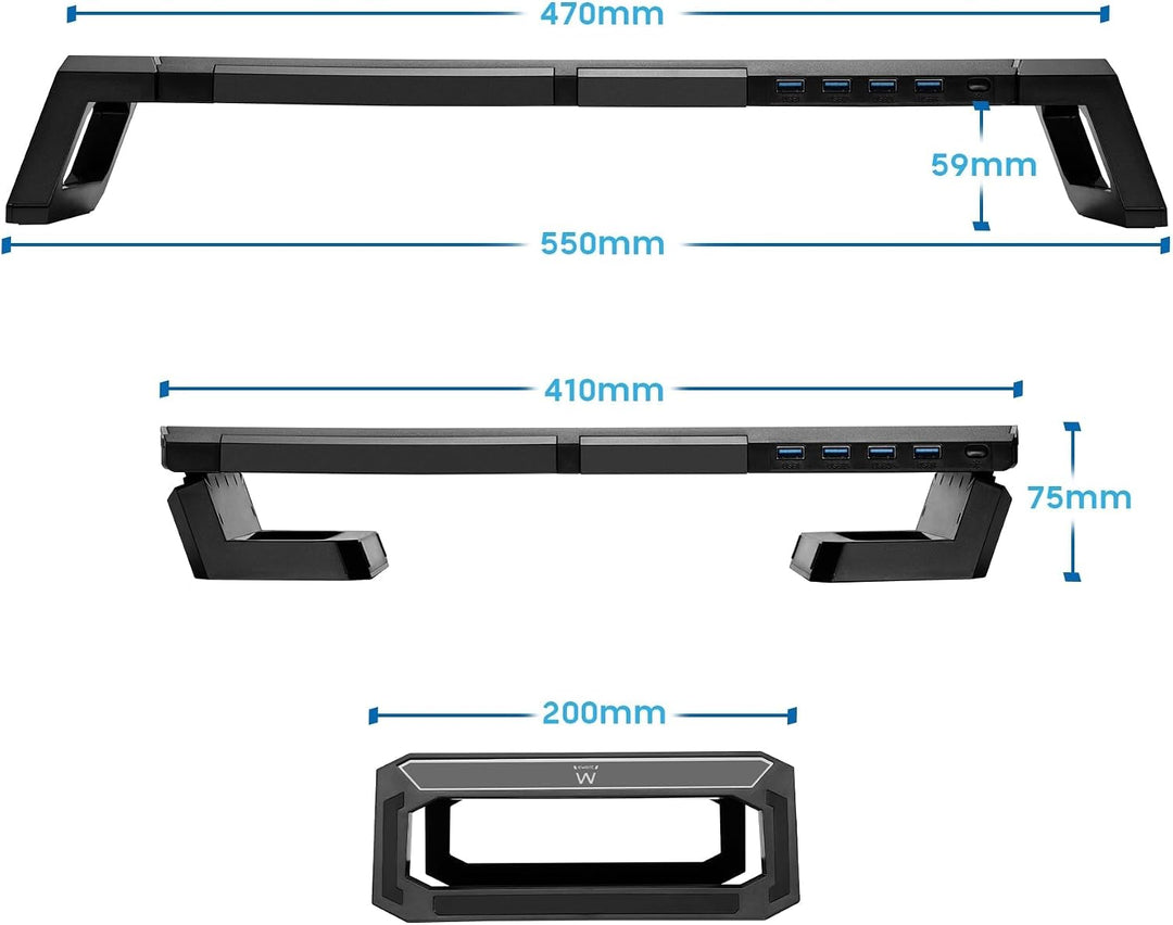 Ewent Monitorständer, RGB Monitor Riser, Klappbar, Smartphone- und Tablet-Halterung mit Ablagefach u