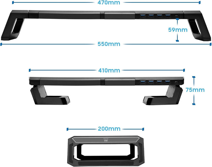 Ewent Monitorständer, RGB Monitor Riser, Klappbar, Smartphone- und Tablet-Halterung mit Ablagefach u