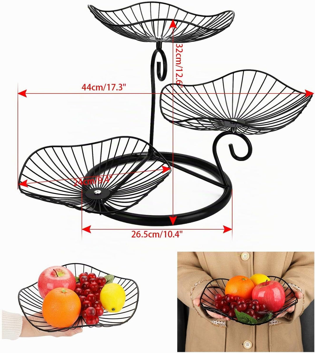 3 Etage Obstschale aus Eisen,Obstkorb,Sevietkorb,Obst aufbewahrung,für Gemüse Brot und Obst in der K