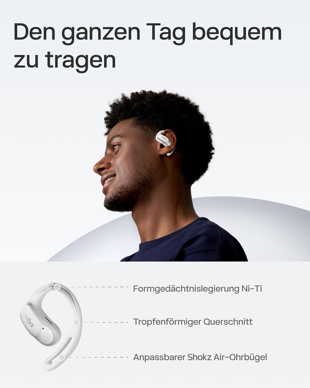 SHOKZ OpenFit Air Open-Ear-Kopfhörer, True Wireless Bluetooth-Ohrhörer mit Mikrofon, Ohrhörer mit Ai