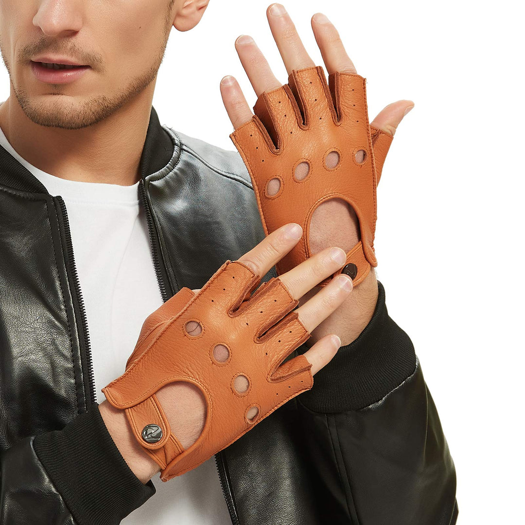 Herren Fingerlose Lederhandschuhe Hirschleder Halber Finger Ungefüttert Motorrad Outdoor Autohandsch