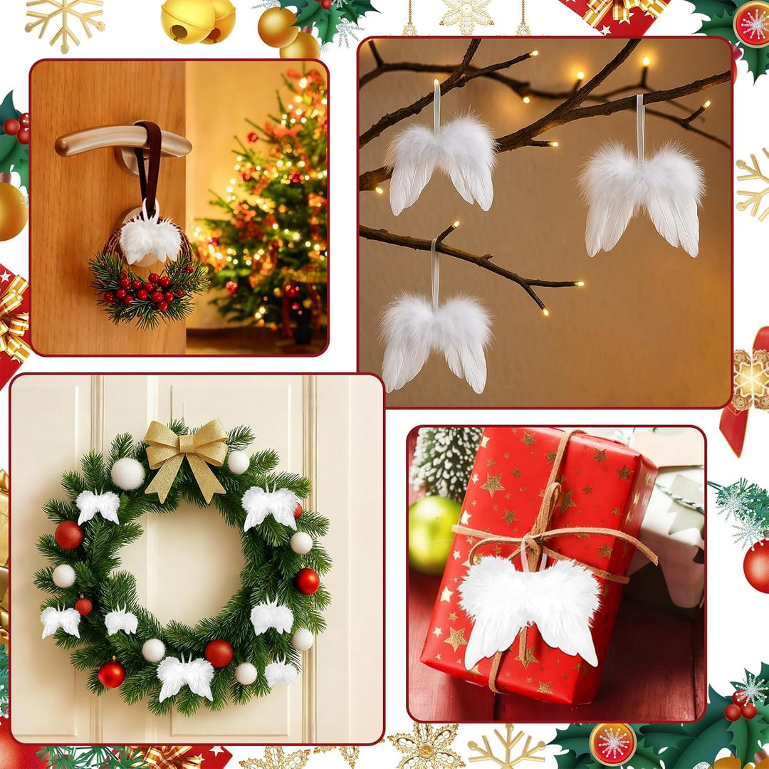 10 Stück Engelsflügel Weihnachten Weiss, Christbaumschmuck Federn Anhänger, Weihnachtsbaumschmuck En