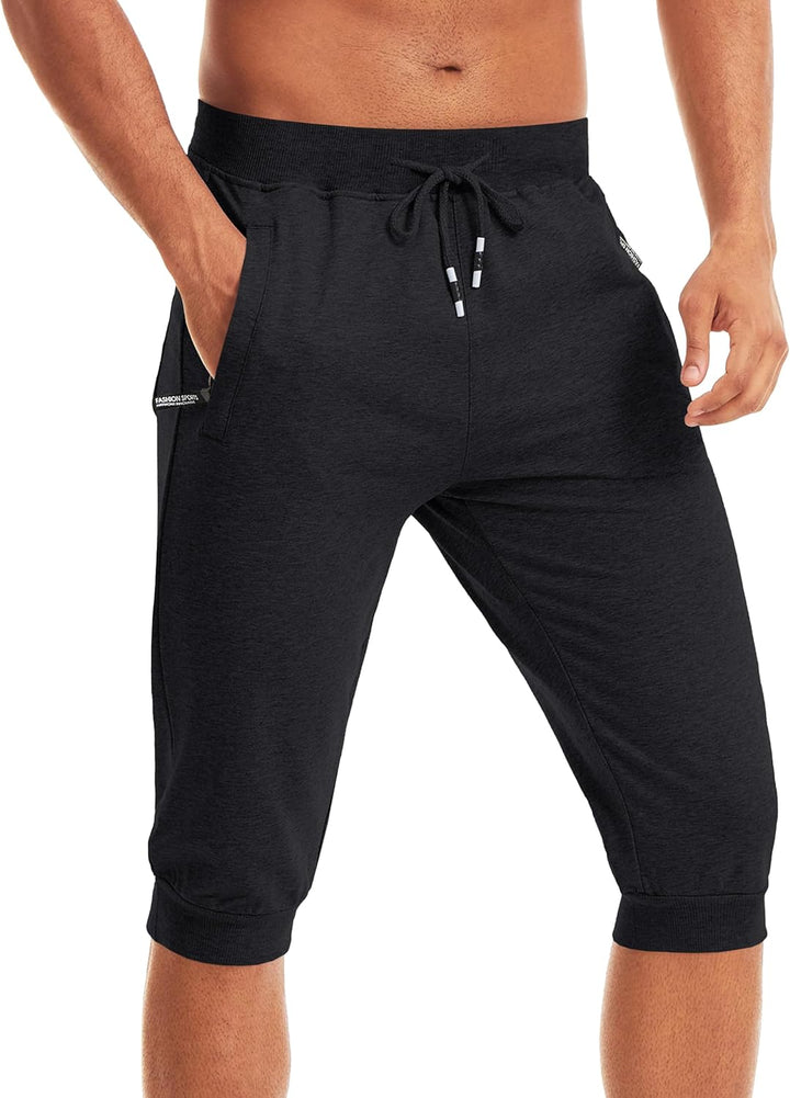 MAGCOMSEN Herren Sport Short 3/4 Trainingshose Sommer Jogging Capri mit Reissverschlusstaschen Leich
