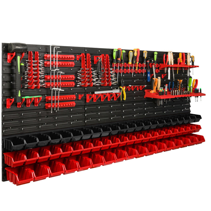 Lagersystem Werkstattregal | 172 x 78 cm | 61 stck. Box | Wandregal mit Werkzeughalterungen und Stap