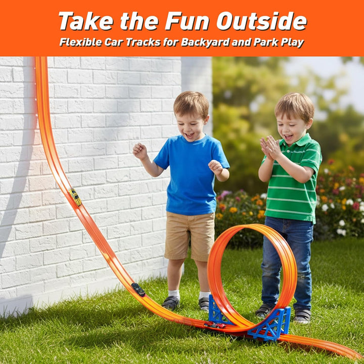 Dreamon Flexible Autorennbahn Kinder 6 Meter Rennbahn Rennstrecke Auto Spielzeug 3 4 5 6 Jahre mit 4