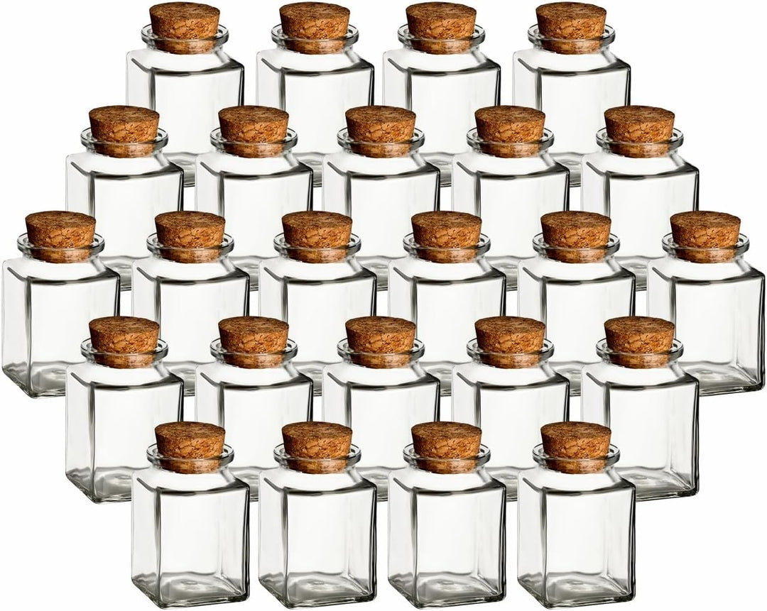 gouveo 24er Set Gewürzgläser 120 ml hoch eckig mit Korken - Kleine Korkengläser mit Korkverschluss -