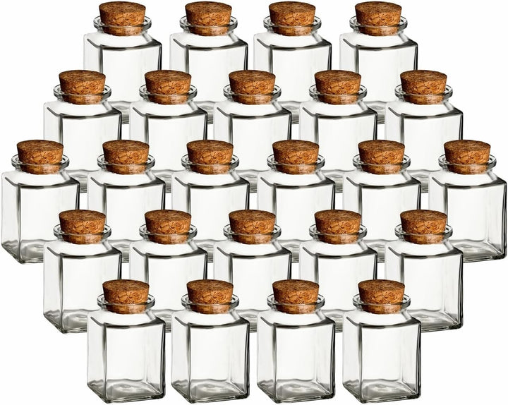 gouveo 24er Set Gewürzgläser 120 ml hoch eckig mit Korken - Kleine Korkengläser mit Korkverschluss -