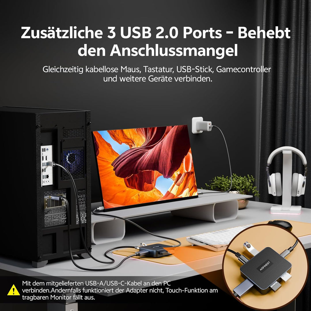 DisplayPort 1.4 auf USB-C Adapter, 4K@120Hz 2K@240Hz HDR 10-Bit, Unidirektional Konverter mit 3-Port