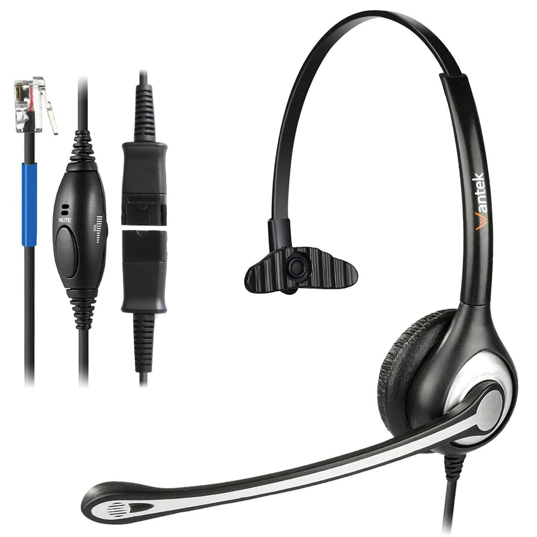 Wantek Telefon Headset RJ9 Monaural mit Noise Cancelling Mikrofon, Quick Disconnect, Call Center Kop