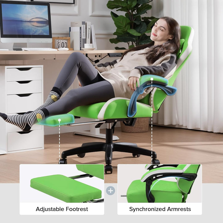 GTPLAYER Gaming Stuhl Ergonomischer Gaming Sessel Schreibtischstuhl Kunstleder, Federsitzkissen, Ver