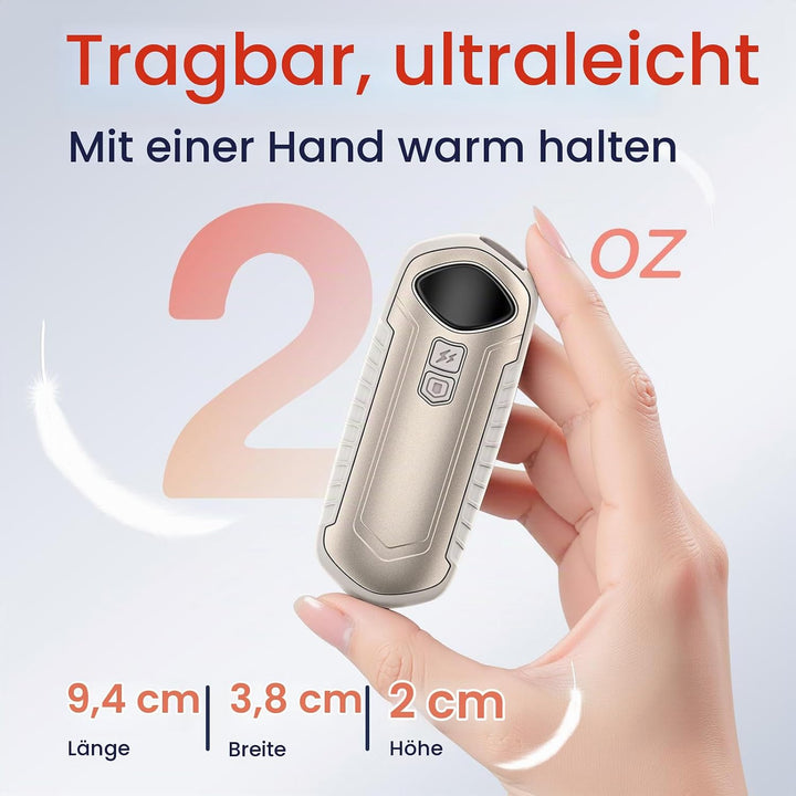 Handwärmer Wiederaufladbar 2 Pack, Elektrische Tragbare Heizung 6000mAh, Taschenformat, Ultra Leicht