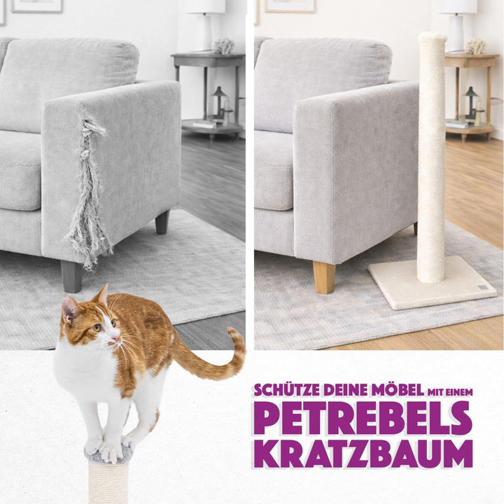 Petrebels Kratzbaum Maine 90 cm Hoch, mit Extra Stabiler Bodenplatte und Natur-Sisal Stamm, 40 x 40