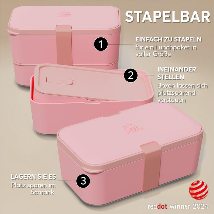 Umami Lunchbox Erwachsene, Verschachtelbar Auslaufsichere Bento Box mit 4 Bestecke & Fächern, Brotdo