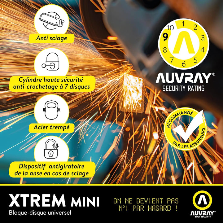 AUVRAY Scheibenschloss für Diebstahlsicherung, Xtrem Mini SRA 16 mm 3 Schlüssel + Schnur